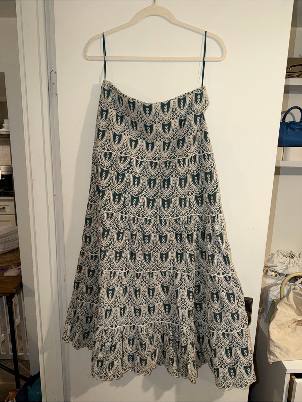 Teal and Cream Tiered Lace Maxi Skirt